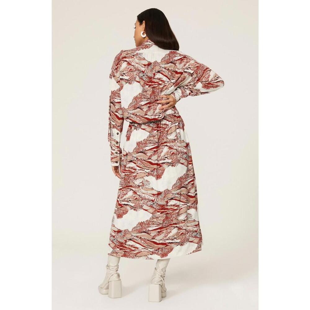 Proenza Schouler Red Beige & White Swirl Print Shirtdress Size 12 - Picture 2 of 6